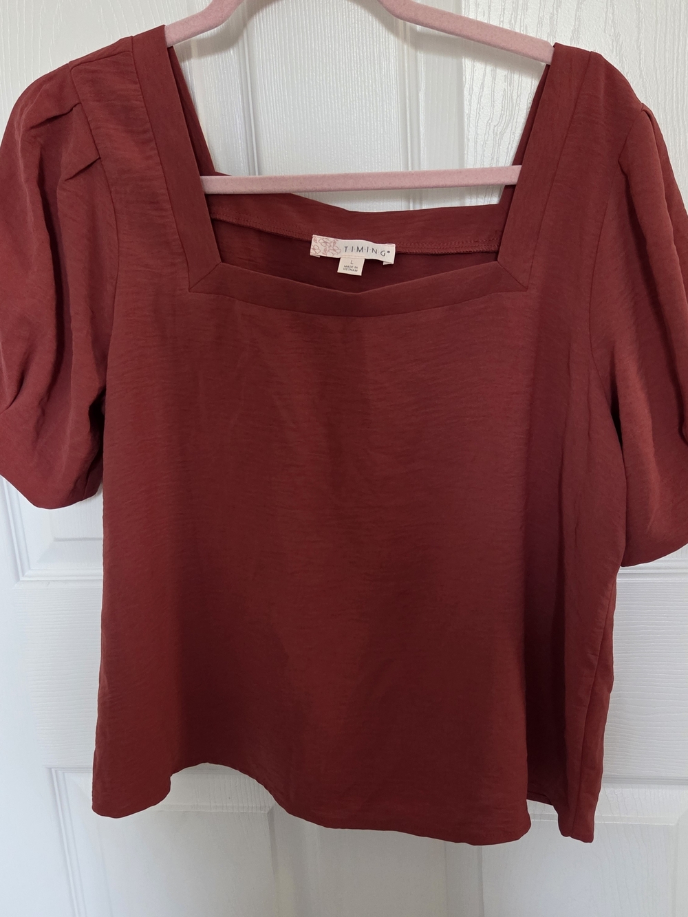 Timing Square Neck Short Sleeve Top — Brick Red